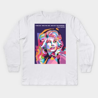 Abstract Dolly Parton and her quotes in WPAP Kids Long Sleeve T-Shirt